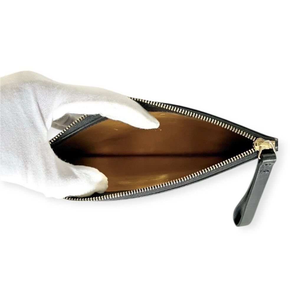 Mansur Gavriel Black Leather Zip Pouch Clutch Gold Interior Wrist Strap - Picture 4 of 7